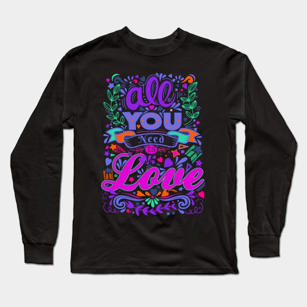 Retro Pop Art Lyrics - All You Need Is Love 2 Long Sleeve T-Shirt by EDDArt